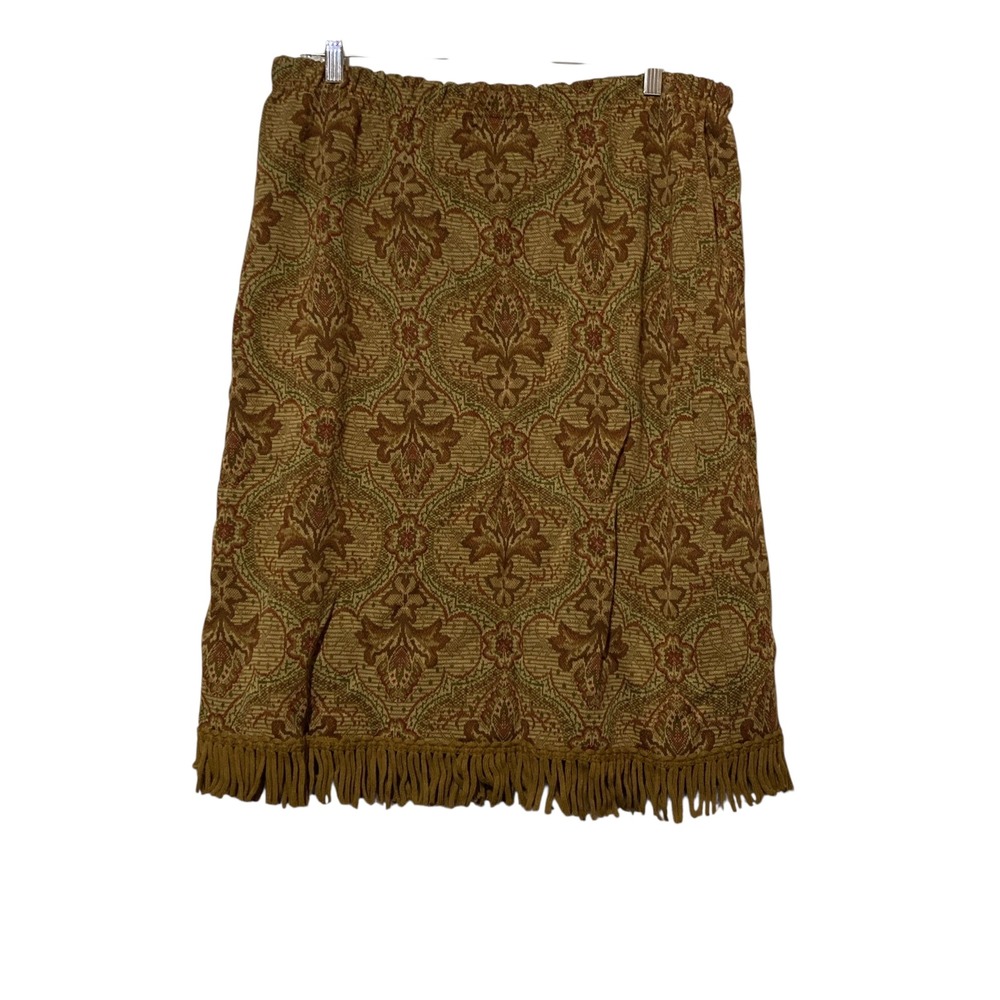 Cato Woman Brown Damask Tapestry Fringe Hem Skirt Size 14/16W Boho Vintage Style